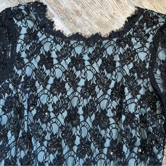 Adrianna Papell Eyelet Lace, Beaded and Sequin Details, Black Blue, Size US 12 - Picture 2 of 12